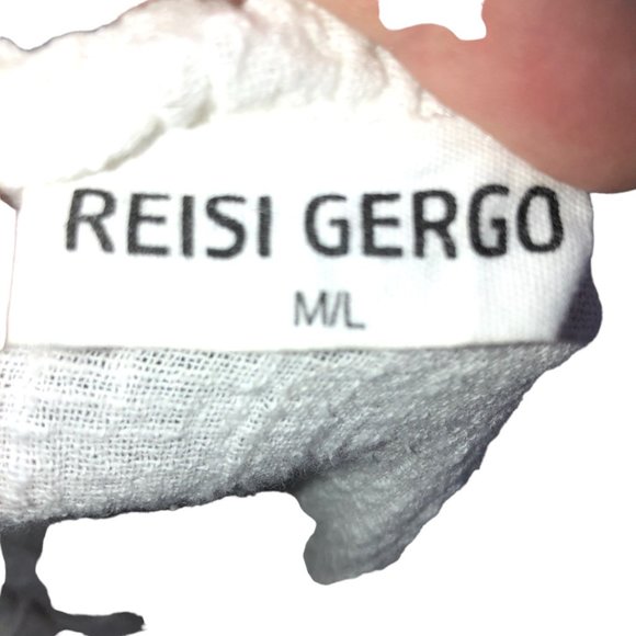 REISI GERGO white crinkle cotton SANTORINI GREECE greek tunic top M/L - Picture 2 of 3